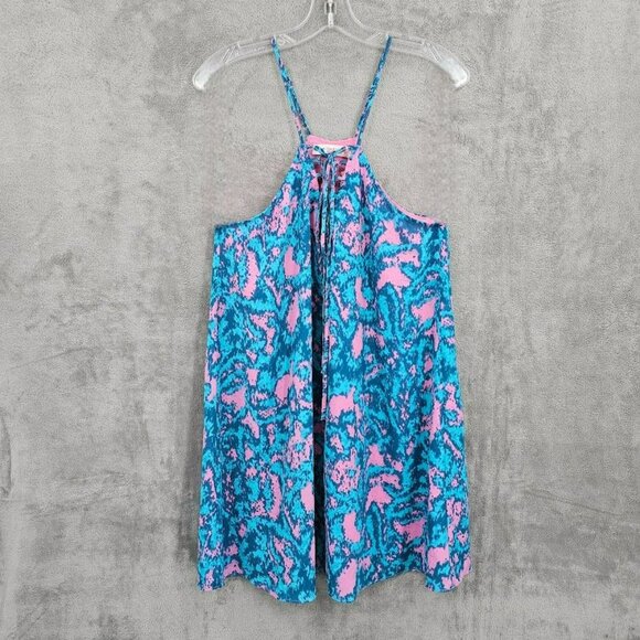 Izzy & Lola Marieta Dress M Blue Pink Tie Front Strappy Lined Boho Colorful New - Picture 4 of 14
